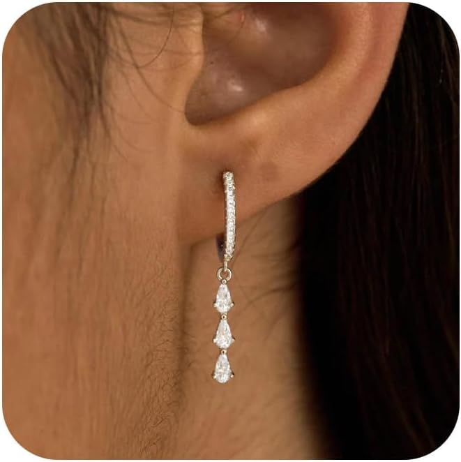 SELFROSE Store Gold Dangle Earrings for Women,Prom Jewelry Dainty Earring 14K Gold Plated Drop Earrings for Women Trendy Hypoallergenic CZ Dangling Earring - Image 1